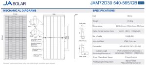 پنل خورشیدی 550 وات مونوکریستال دو طرفه Bifacial برند JA SOLAR